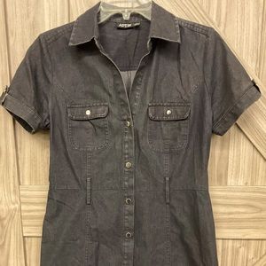 Black denim button down dress